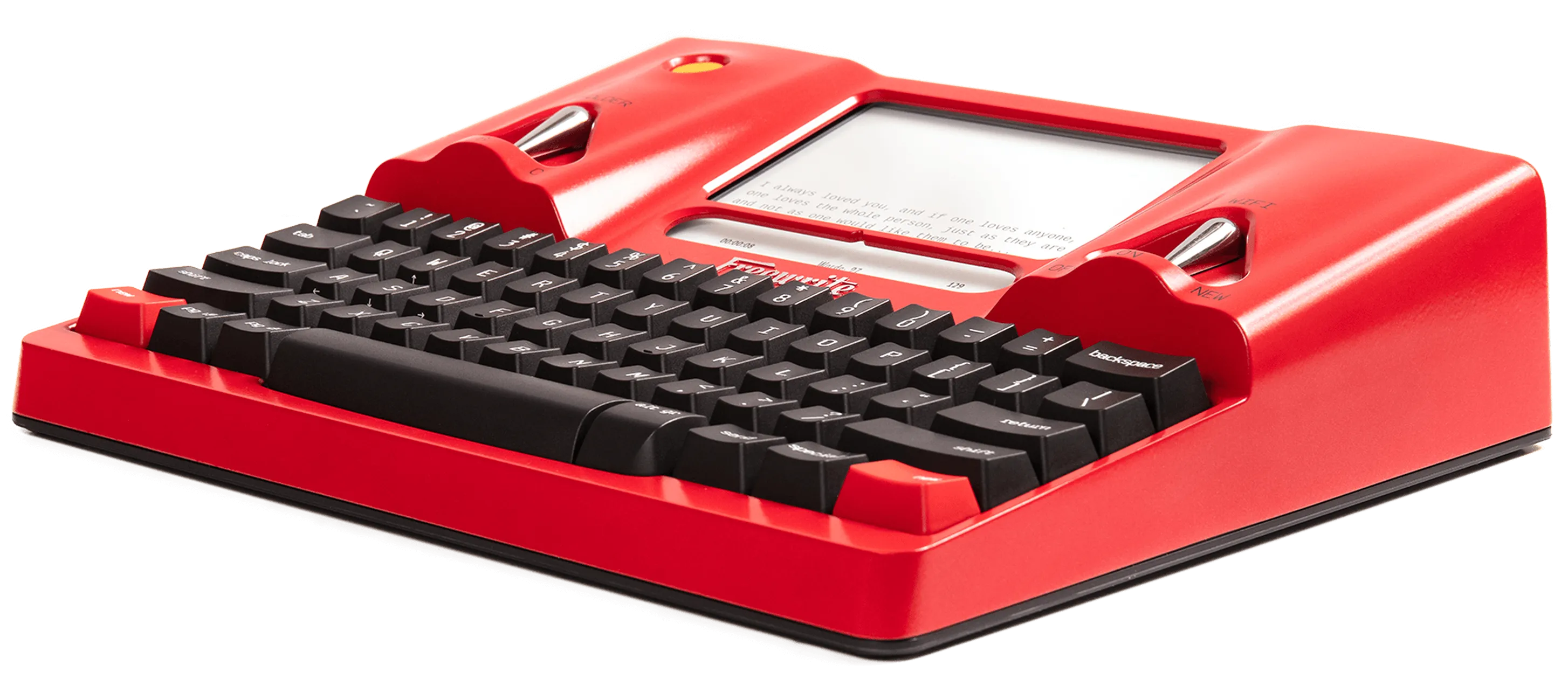 An angle view of the Freewrite Valentine