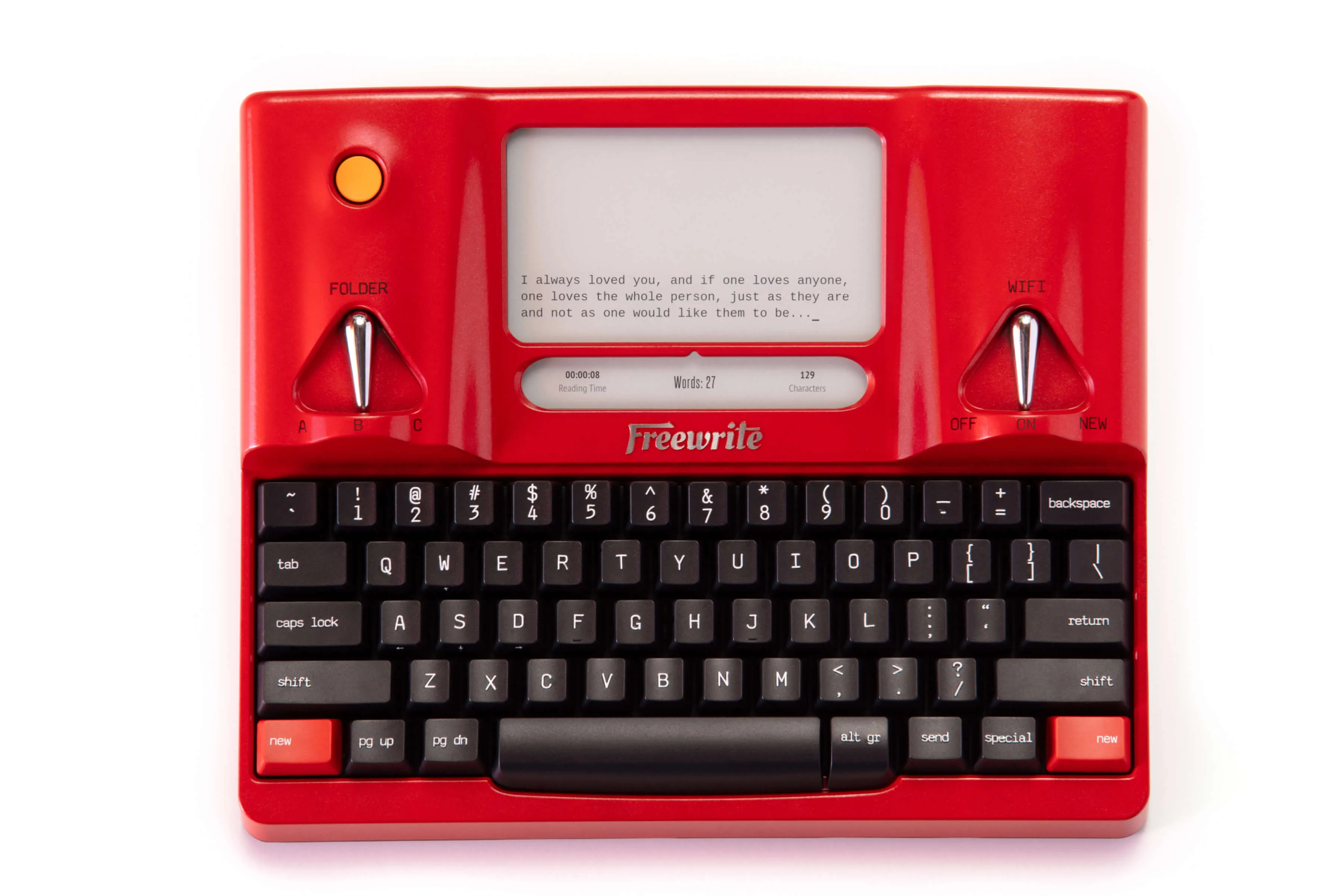 Bird eye view of the Freewrite Valentine