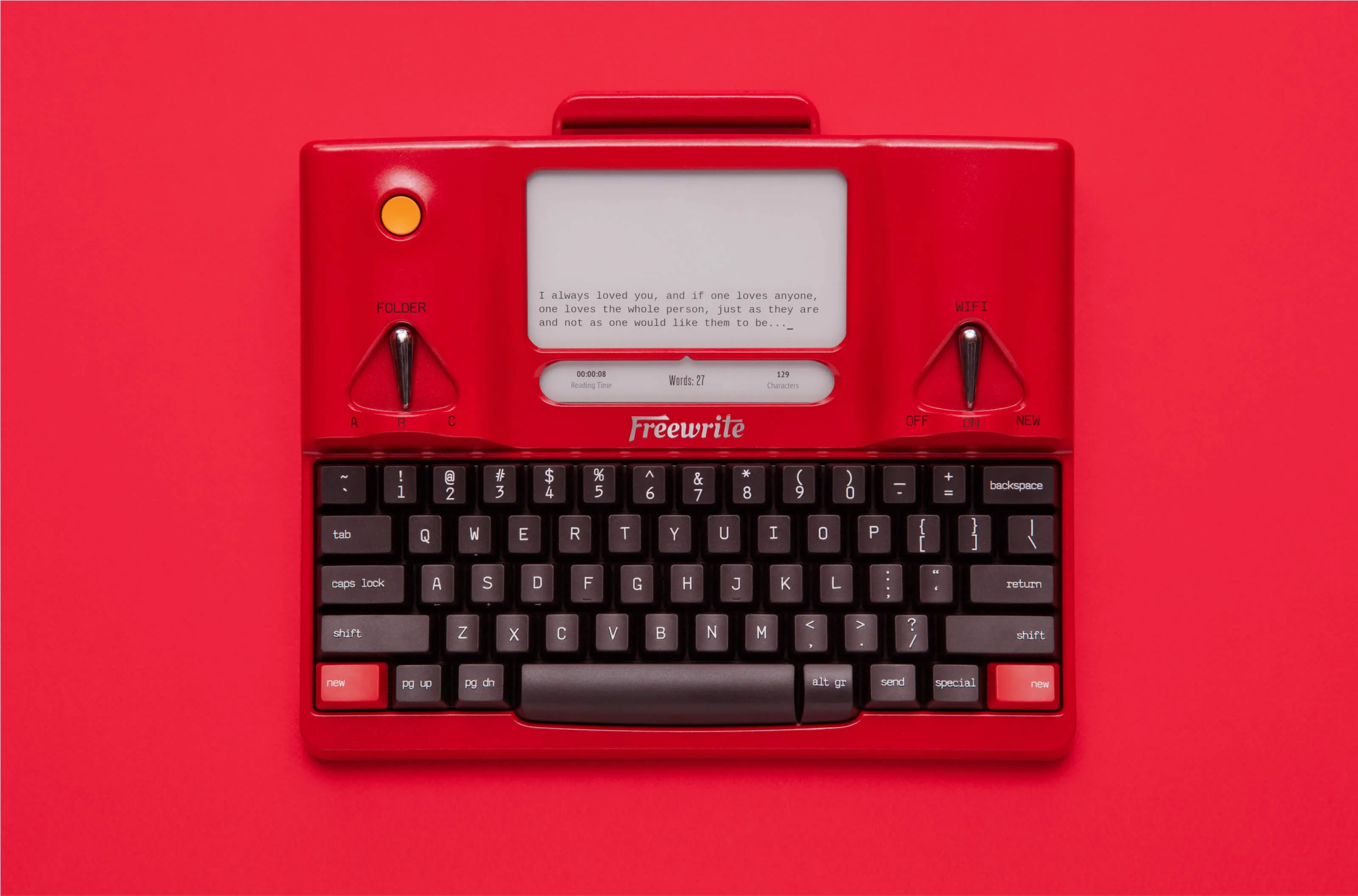Bird eye view of the Freewrite Valentine